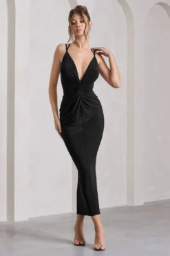 Yvette | Black Plunge-Neck Twisted Maxi Dress With Cross-Back 9 Yvette | Black Plunge-Neck Twisted Maxi Dress With Cross-Back -Stylixon Sales Store WB CL129768164 Yvette BlackPlunge NeckTwistedMaxiDressWithCross Back4 scaled