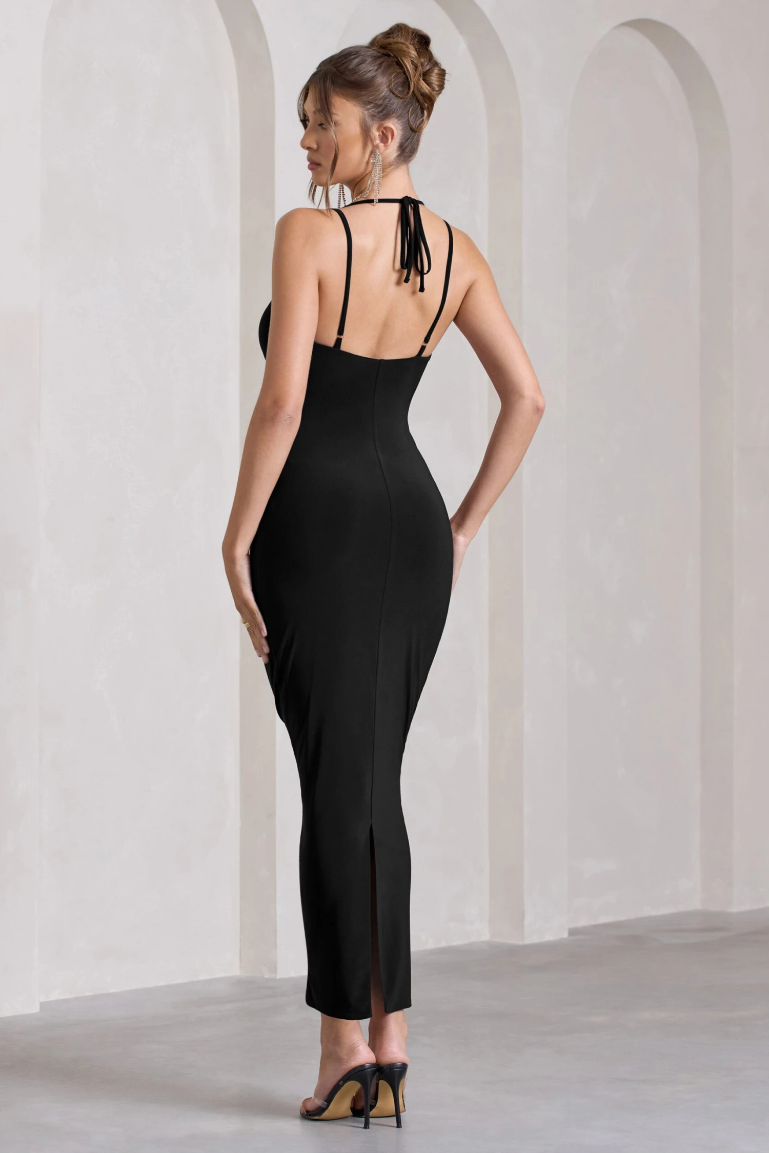 Yvette | Black Plunge-Neck Twisted Maxi Dress With Cross-Back 2 Yvette | Black Plunge-Neck Twisted Maxi Dress With Cross-Back - Image 2