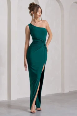 Coralina | Bottle Green Asymmetric Open-Back Split Maxi Dress