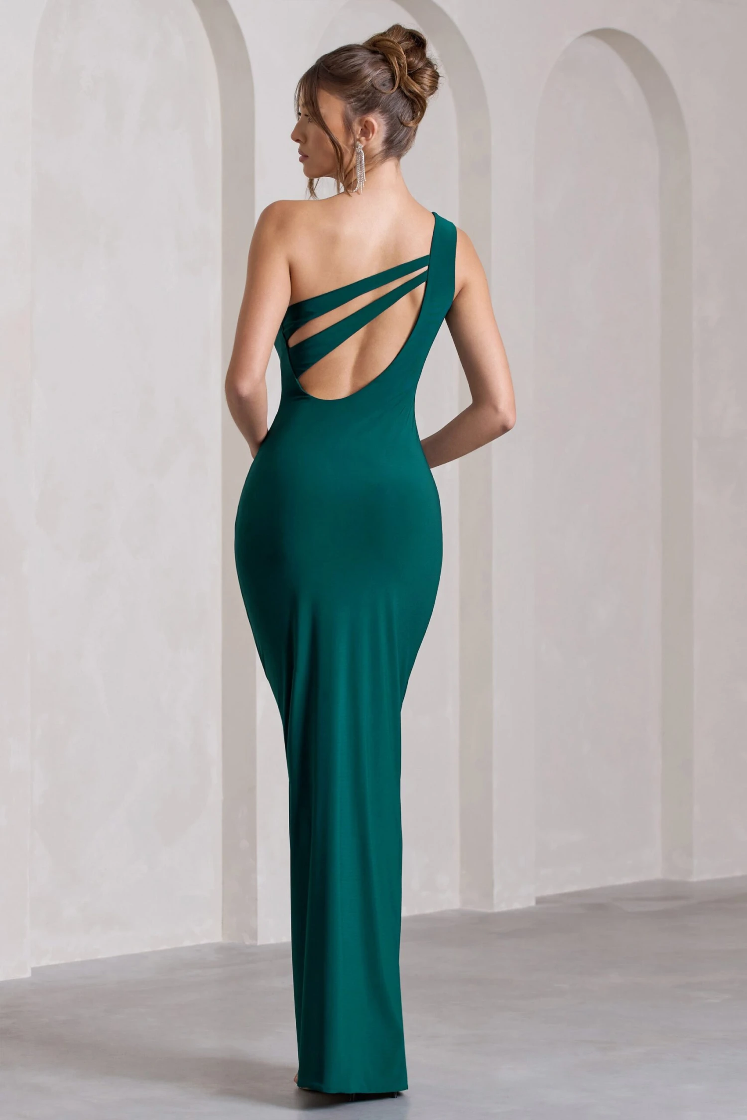 Coralina | Bottle Green Asymmetric Open-Back Split Maxi Dress 2 Coralina | Bottle Green Asymmetric Open-Back Split Maxi Dress - Image 2