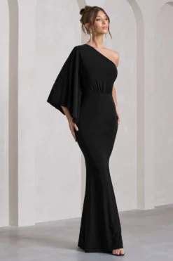 Luciana | Black Asymmetric Maxi Dress With Drape Sleeve 9 Luciana | Black Asymmetric Maxi Dress With Drape Sleeve -Stylixon Sales Store WB CL129779047 LucianaBlackAsymmetricMaxiDressWithDrapeSleeve7 scaled