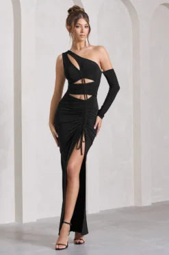 Carlina | Black Ruched Asymmetric Cut-Out Split Maxi Dress 9 Carlina | Black Ruched Asymmetric Cut-Out Split Maxi Dress -Stylixon Sales Store WB CL129789002 CarlinaBlackRuchedAsymmetricCut OutSplitMaxiDress4 scaled