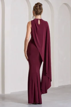Stylixon Sales Store -Stylixon Sales Store WB CL129803069 UnveilBurgundyOne SleeveCapeMaxiDress8 scaled