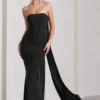 Christina | Black Bandeau Sleeveless Maxi Dress With Cape