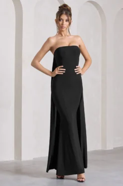 Christina | Black Bandeau Sleeveless Maxi Dress With Cape -Stylixon Sales Store WB CL129804002 ChristinaBlackBandeauSleevelessMaxiDressWithCape3 scaled