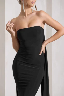 Christina | Black Bandeau Sleeveless Maxi Dress With Cape -Stylixon Sales Store WB CL129804002 ChristinaBlackBandeauSleevelessMaxiDressWithCape6 scaled