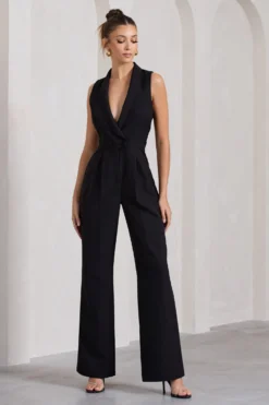 Endure | Black Tailored Sleeveless Wide-Leg Jumpsuit -Stylixon Sales Store WB CL129809002 EndureBlackTailoredSleevelessWide LegJumpsuit2 scaled