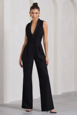 Endure | Black Tailored Sleeveless Wide-Leg Jumpsuit -Stylixon Sales Store WB CL129809002 EndureBlackTailoredSleevelessWide LegJumpsuit5 scaled