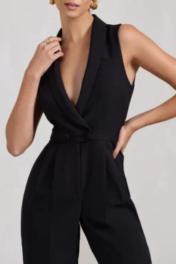 Endure | Black Tailored Sleeveless Wide-Leg Jumpsuit -Stylixon Sales Store WB CL129809002 EndureBlackTailoredSleevelessWide LegJumpsuit6 scaled