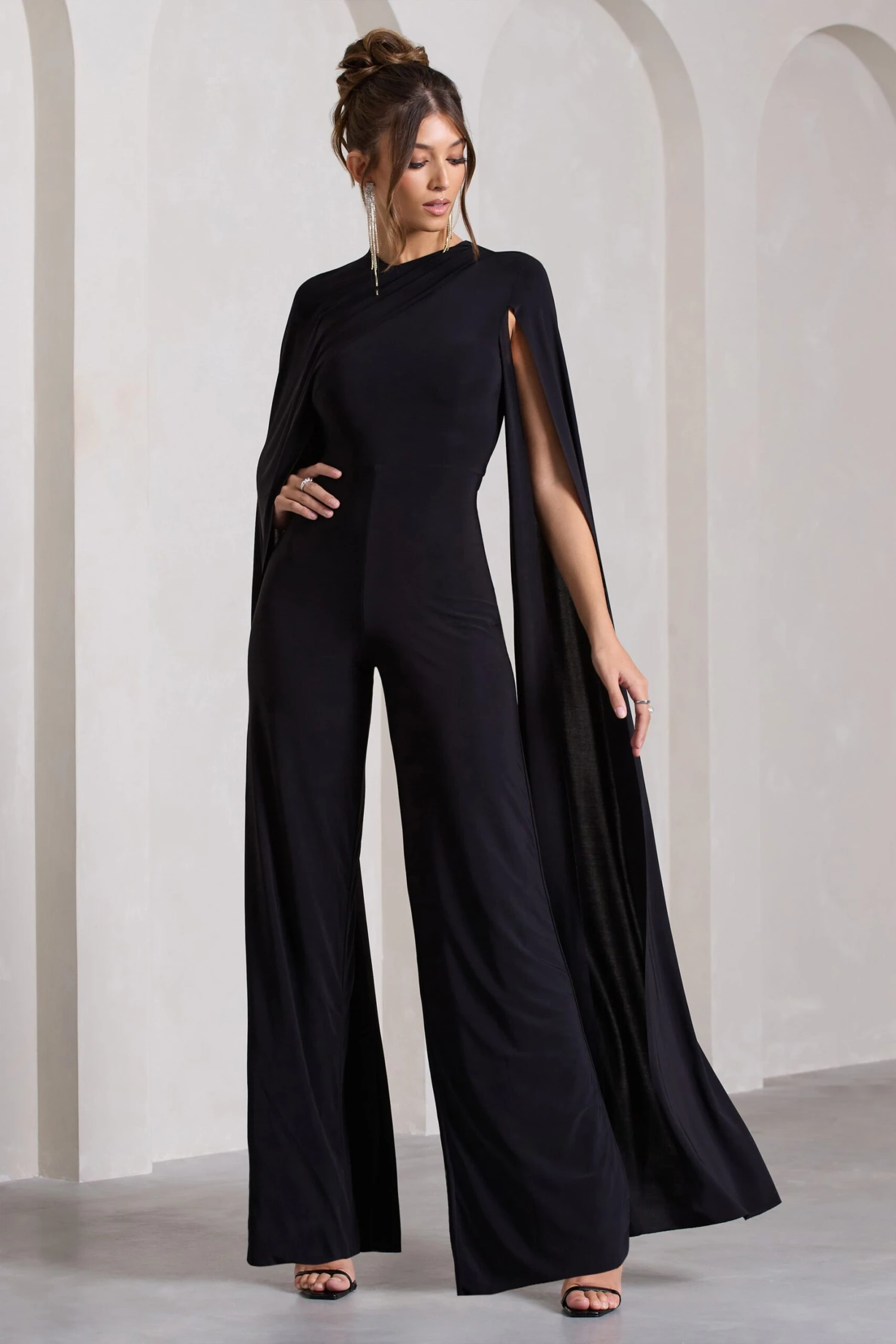 Harley | Black Straight-Leg Jumpsuit With Cape Sleeves 1 Harley | Black Straight-Leg Jumpsuit With Cape Sleeves