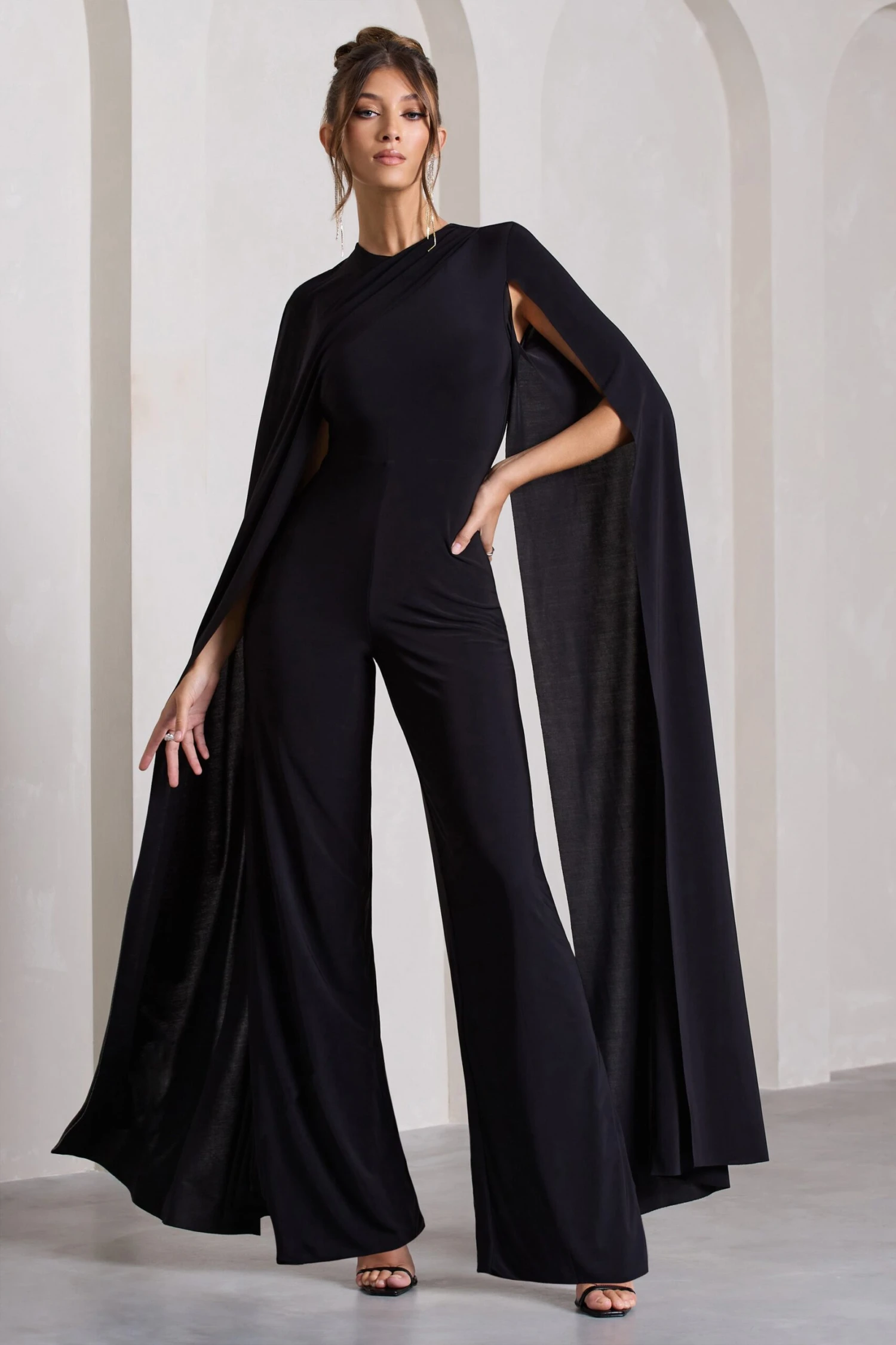 Harley | Black Straight-Leg Jumpsuit With Cape Sleeves 4 Harley | Black Straight-Leg Jumpsuit With Cape Sleeves - Image 4