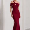 Captivating | Berry Red Strappy Asymmetric Cut-Out Maxi Dress