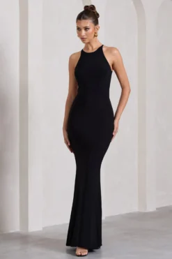 Brianna | Black Sleeveless Halter-Neck Open-Back Maxi Dress -Stylixon Sales Store WB CL130003002 BriannaBlackSleevelessHalter NeckOpen BackMaxiDress0 scaled