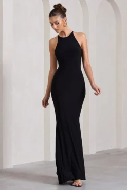 Brianna | Black Sleeveless Halter-Neck Open-Back Maxi Dress -Stylixon Sales Store WB CL130003002 BriannaBlackSleevelessHalter NeckOpen BackMaxiDress2 scaled