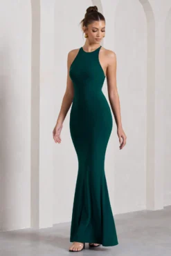 Brianna | Bottle Green Sleeveless Halter-Neck Open-Back Maxi Dress -Stylixon Sales Store WB CL130003047 BriannaBottleGreenSleevelessHalter NeckOpen BackMaxiDress3 scaled