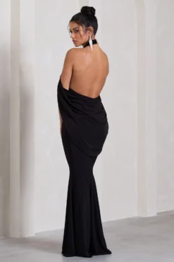 Revelation | Black Crossed Halter-Neck Fishtail Maxi Dress With Cape 9 Revelation | Black Crossed Halter-Neck Fishtail Maxi Dress With Cape -Stylixon Sales Store WB CL130017002 RevelationBlackCrossedHalter NeckFishtailMaxiDressWithCape9 scaled