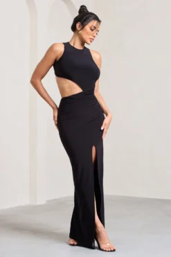 Ashley | Black Asymmetric Sleeveless Cut-Out Split Maxi Dress -Stylixon Sales Store WB CL132001002 AshleyBlackAsymmetricSleevelessCut OutSplitMaxiDress3 scaled