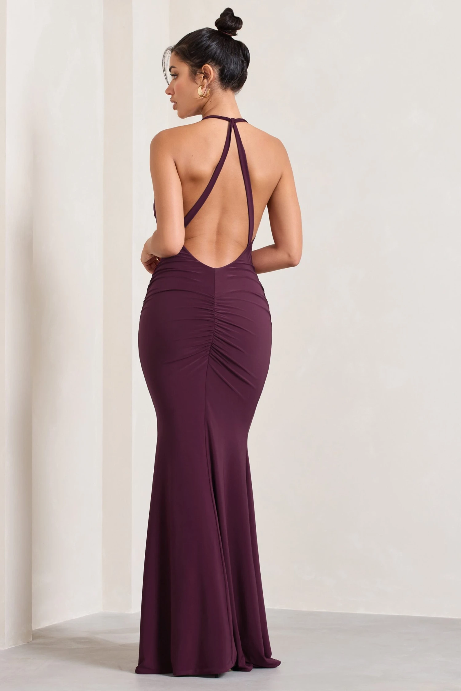 Idol | Burgundy Halter-Neck Split Maxi Dress 2 Idol | Burgundy Halter-Neck Split Maxi Dress - Image 2