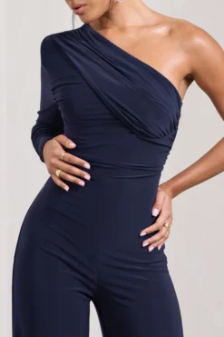 Mila | Navy One Shoulder Ruched Wide Leg Jumpsuit -Stylixon Sales Store WB CL28142015 MilaNavyOneShoulderRuchedWideLegJumpsuit5 scaled
