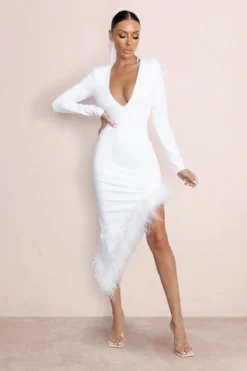 Luscious | White Plunge Front Midi Dress With Asymmetric Hem 8 Luscious | White Plunge Front Midi Dress With Asymmetric Hem -Stylixon Sales Store WB HR CL127056 LusciousPlungeFrontMidiDressWithAsymetricHem0 scaled
