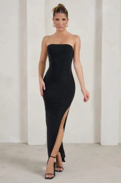 One Wish | Black Maxi Dress With Thigh Split