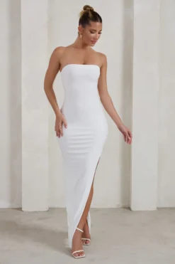 One Wish | White Maxi Dress With Thigh Split -Stylixon Sales Store WB HR CL127217 OneWishWhiteMaxiDressWithThighSplit1 scaled