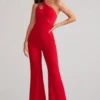 Bold Confidence | Red One Shoulder Cut Out Flare Jumpsuit