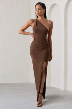 Dressing Up | Chocolate Brown One Shoulder Maxi Dress With Open Back Detail -Stylixon Sales Store WB HR CL127621 DressingUpChocolateHRownOneShoulderMaxiDressWithOpenBackDetail1 scaled