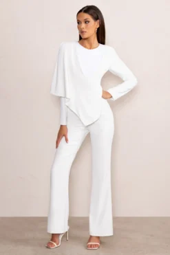 Erika | White Plunge Jumpsuit With One-Shoulder Cape Overlay -Stylixon Sales Store WB HR CL128308 ErikaWhitePlungeJumpsuitwithOne ShoulderCapeOverlay6 scaled