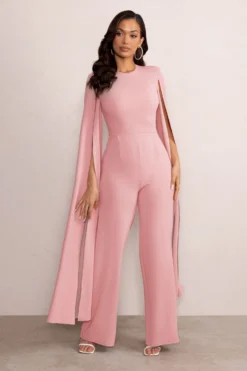 Aisha | Blush Pink Jumpsuit With Cape Sleeves