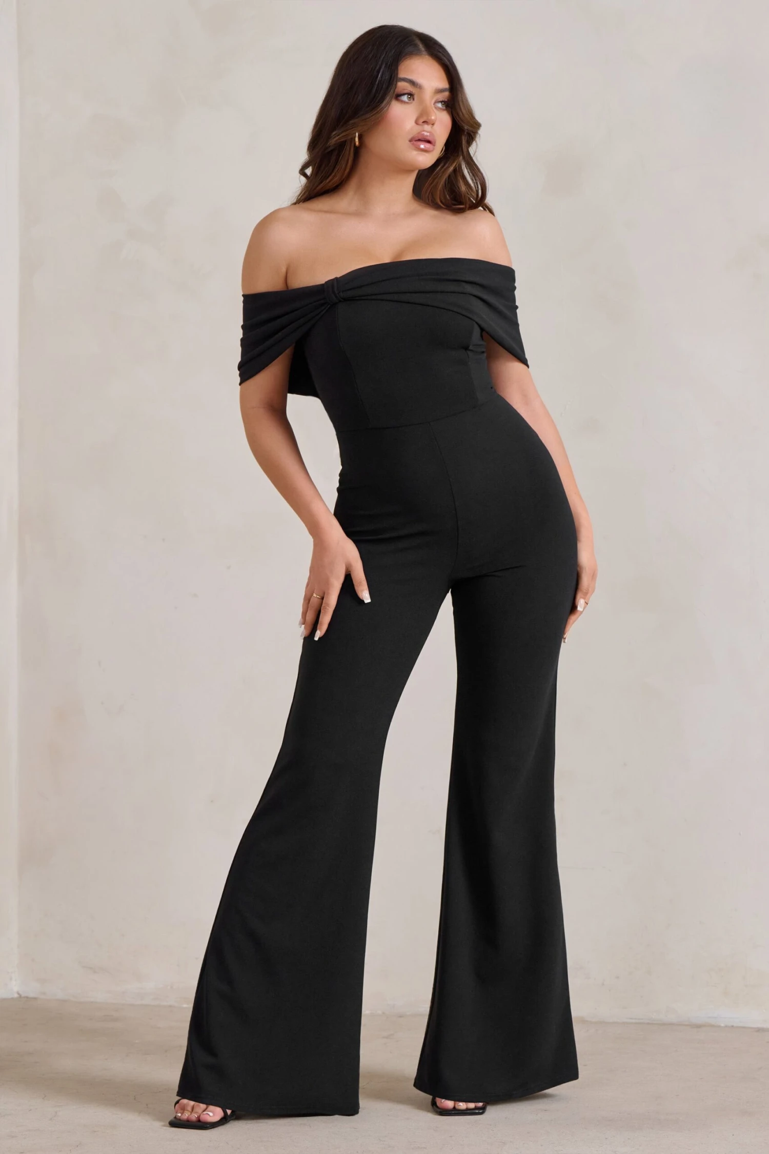 Zoey | Black Bardot Bow Detail Jumpsuit 1 Zoey | Black Bardot Bow Detail Jumpsuit