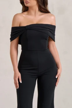 Zoey | Black Bardot Bow Detail Jumpsuit 6 Zoey | Black Bardot Bow Detail Jumpsuit -Stylixon Sales Store WB HR CL129297 ZoeyBlackBardotBowDetailJumpsuit6 scaled