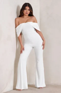 Bonnie | White Bardot Drape Sleeve Jumpsuit 10 Bonnie | White Bardot Drape Sleeve Jumpsuit -Stylixon Sales Store WB HR CL129298 BonnieWhiteBardotDrapeSleeveJumpsuit0 scaled