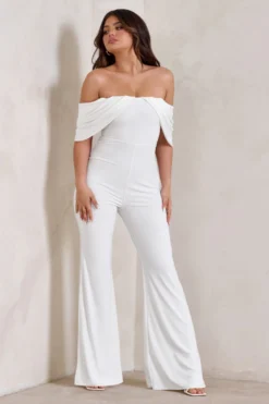 Bonnie | White Bardot Drape Sleeve Jumpsuit 11 Bonnie | White Bardot Drape Sleeve Jumpsuit -Stylixon Sales Store WB HR CL129298 BonnieWhiteBardotDrapeSleeveJumpsuit1 scaled