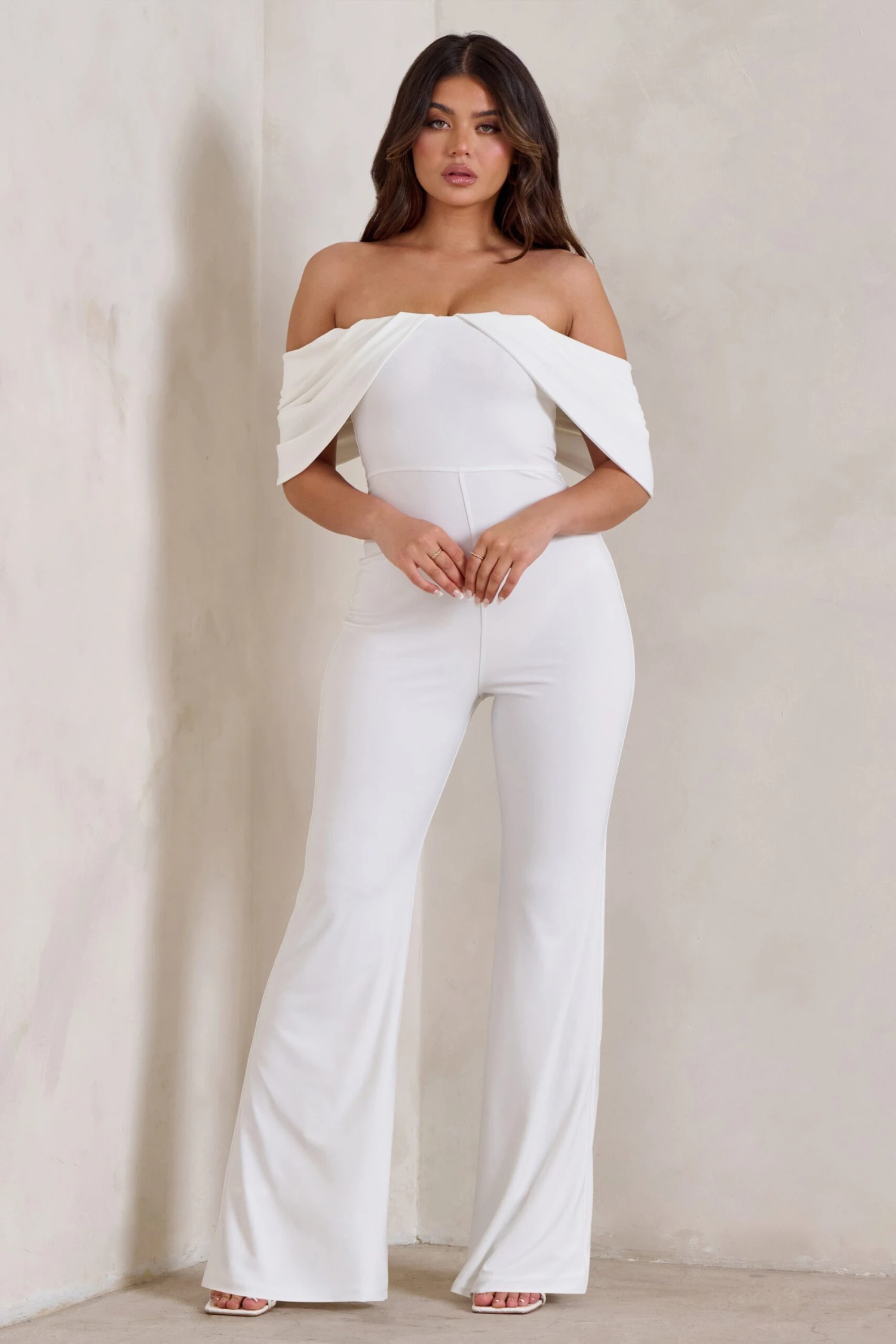 Bonnie | White Bardot Drape Sleeve Jumpsuit 1 Bonnie | White Bardot Drape Sleeve Jumpsuit