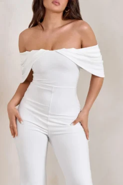 Bonnie | White Bardot Drape Sleeve Jumpsuit 9 Bonnie | White Bardot Drape Sleeve Jumpsuit -Stylixon Sales Store WB HR CL129298 BonnieWhiteBardotDrapeSleeveJumpsuit5 scaled