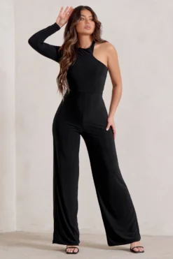 Kayla | Black Asymmetric Cut Out Jumpsuit -Stylixon Sales Store WB HR CL129300 KaylaBlackAsymmetricCutOutJumpsuit0 scaled