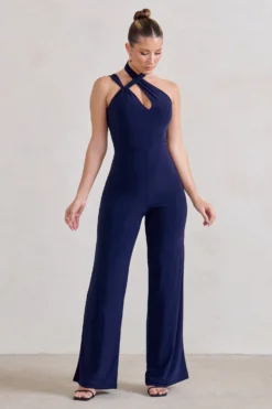 Tilly | Navy Cut Out Halterneck Asymmetrical Jumpsuit -Stylixon Sales Store WB HR CL129309 01451 scaled