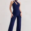 Tilly | Navy Cut Out Halterneck Asymmetrical Jumpsuit