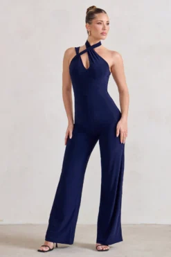 Tilly | Navy Cut Out Halterneck Asymmetrical Jumpsuit -Stylixon Sales Store WB HR CL129309 01462 scaled