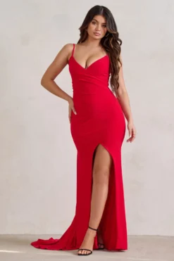 Sammi | Red Cami Plunge Wrap Maxi Dress