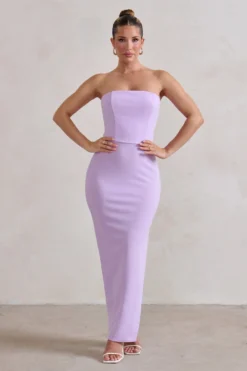 Dina | Lilac Bandeau Maxi Dress With Split -Stylixon Sales Store WB HR CL129322 DinaLilacBandeauMaxiDressWithSplit0 scaled