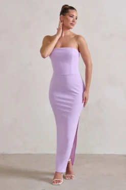 Dina | Lilac Bandeau Maxi Dress With Split -Stylixon Sales Store WB HR CL129322 DinaLilacBandeauMaxiDressWithSplit3 scaled