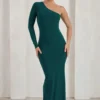 Melanie | Green One Shoulder Split Maxi Dress
