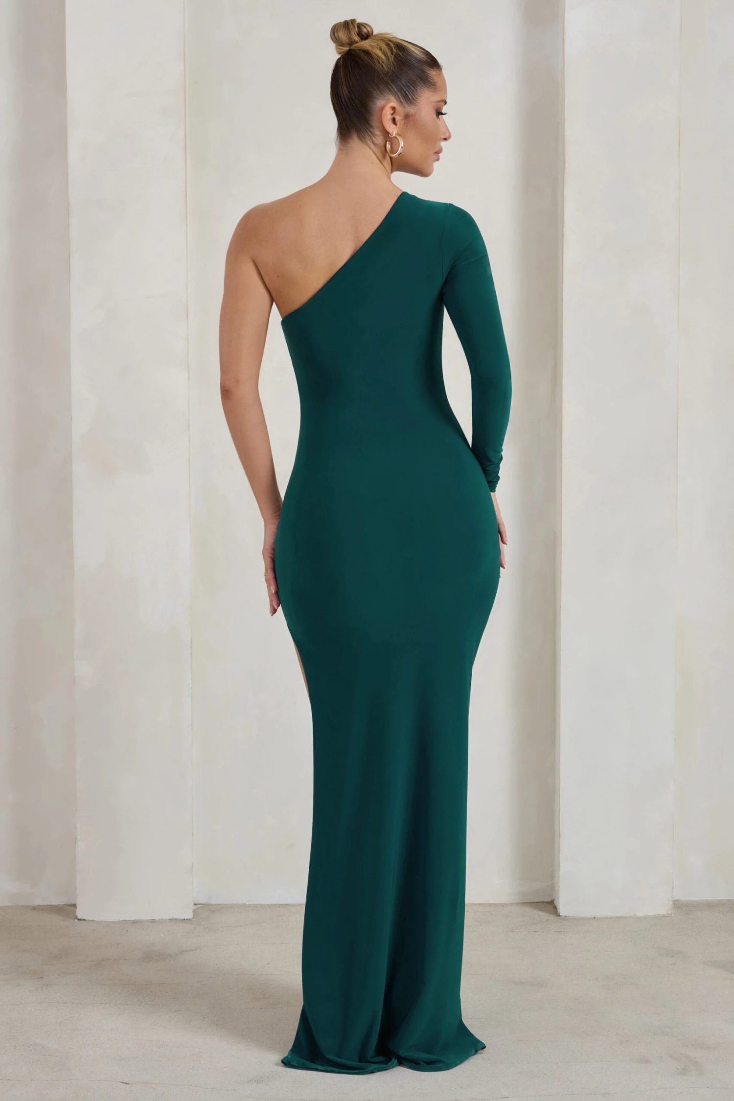 Melanie | Green One Shoulder Split Maxi Dress 2 Melanie | Green One Shoulder Split Maxi Dress - Image 2