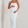 My Lady | Maternity White Strapless Bodycon Ruched Mesh Maxi Dress