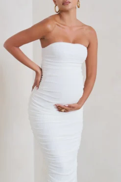 My Lady | Maternity White Strapless Bodycon Ruched Mesh Maxi Dress -Stylixon Sales Store WB HR CL129396 MyLadyMaternityWhiteStraplessBodyconRuchedMeshMidiDress3 scaled
