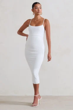 Raquel | White Maternity Cami Midi Dress With Split -Stylixon Sales Store WB HR CL129398 Raquel WhiteMaternityCamiMidiDressWithSplit2 scaled