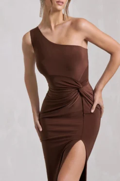 Coralina | Chocolate Brown Asymmetric Open-Back Split Maxi Dress -Stylixon Sales Store WB HR CL129773106 CoralinaChocolateBrownAsymmetricOpen BackSplitMaxiDress4 scaled