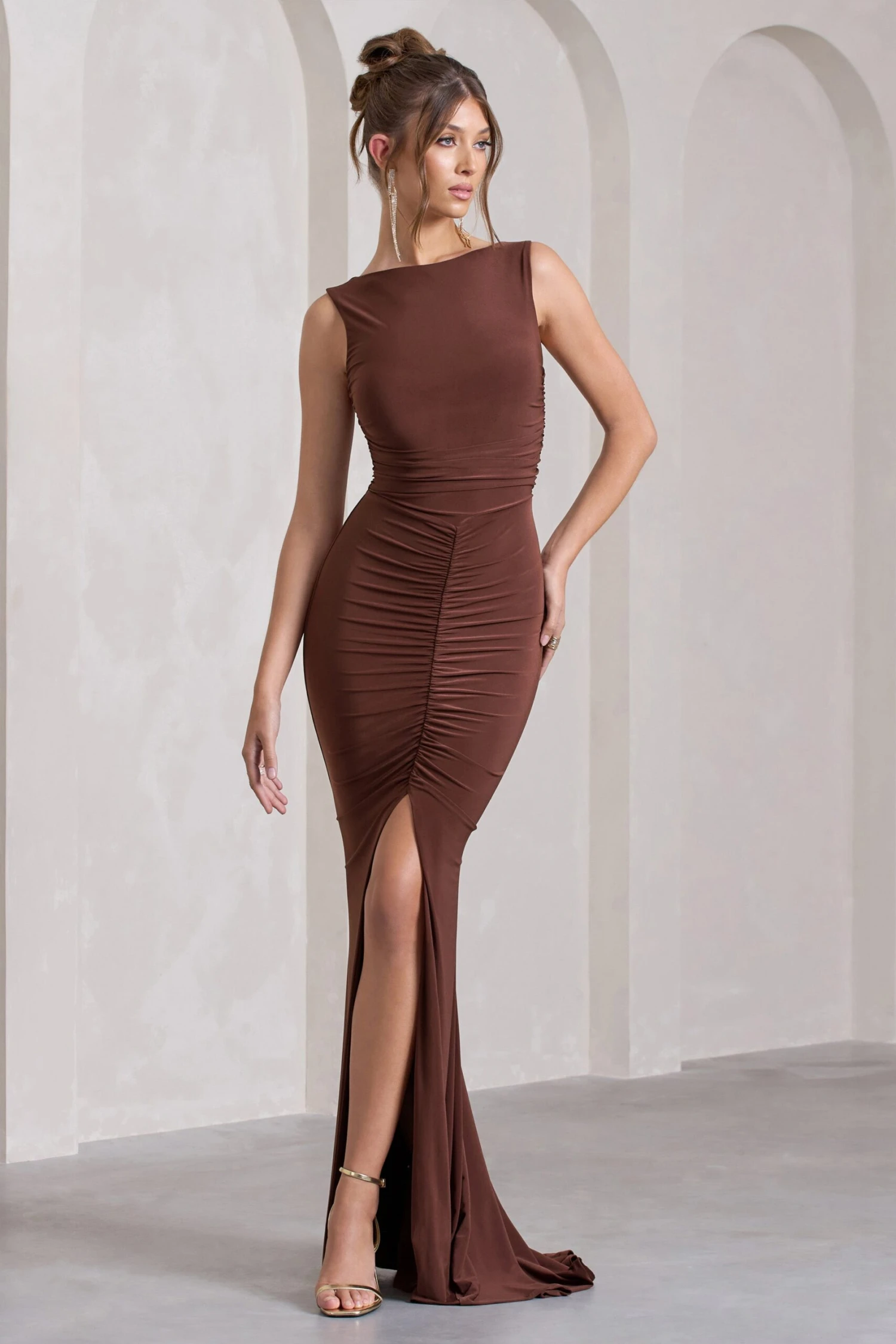 My Presence | Chocolate Brown Low-Back Fishtail Split Maxi Dress 5 My Presence | Chocolate Brown Low-Back Fishtail Split Maxi Dress - Image 5